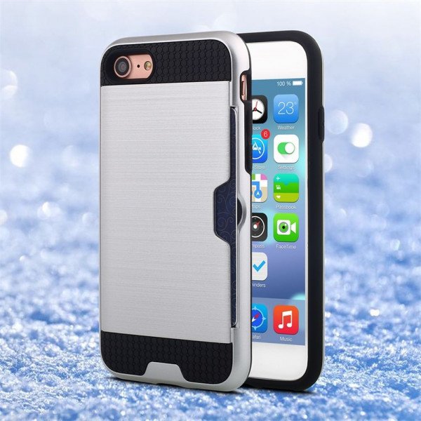 Wholesale iPhone 8 Plus / 7 Plus Credit Card Slot Armor Hybrid Case (Silver)